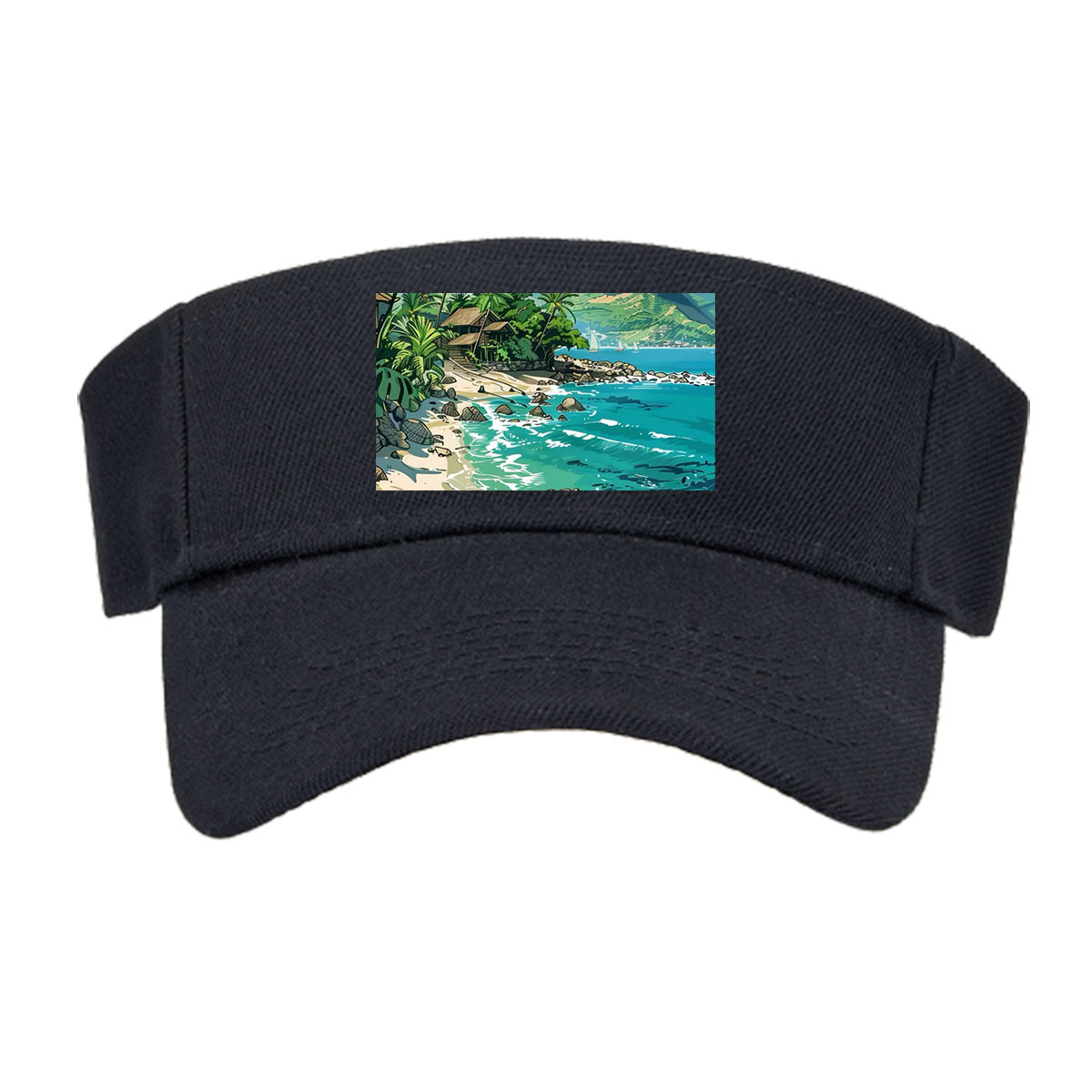 Tropical Beach with Lush Palm Trees and Crystal Clear Waters -  Visor cap