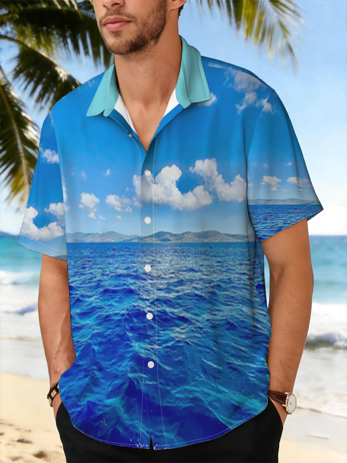Azure Sea Under Blue Sky with White Clouds -  Shirt
