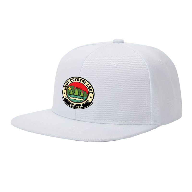 Flat Brim Baseball Cap Camp Crystal Lake Logo Print Streetwear Underground Skate Style for Basketball Court Skate Park Urban Outdoors Skaters Rappers Streetwear Enthusiasts