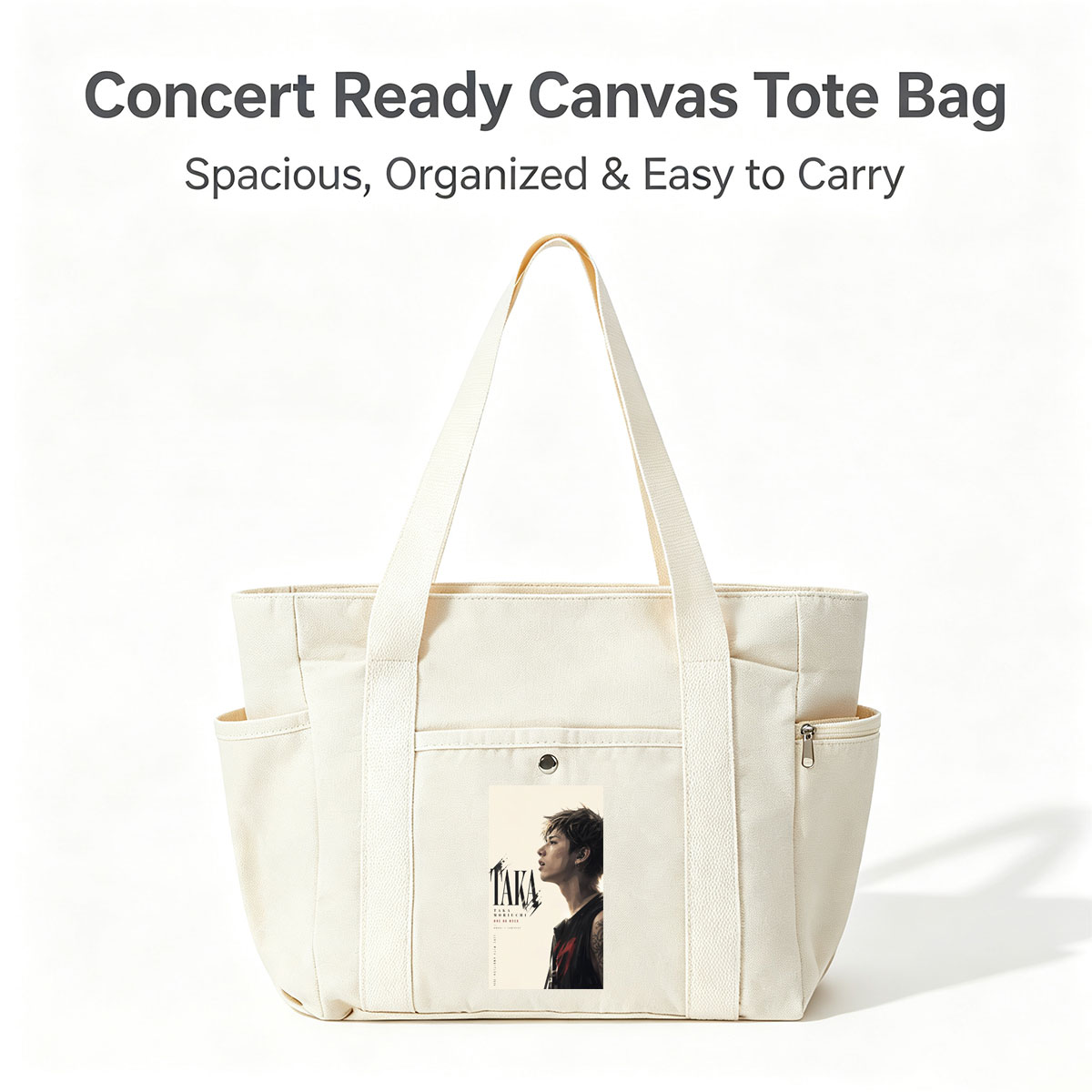 Taka Moriuchi Live Performance Portrait in Black Sleeveless Top with Tattoo and Earpiece - Multi-pocket bags