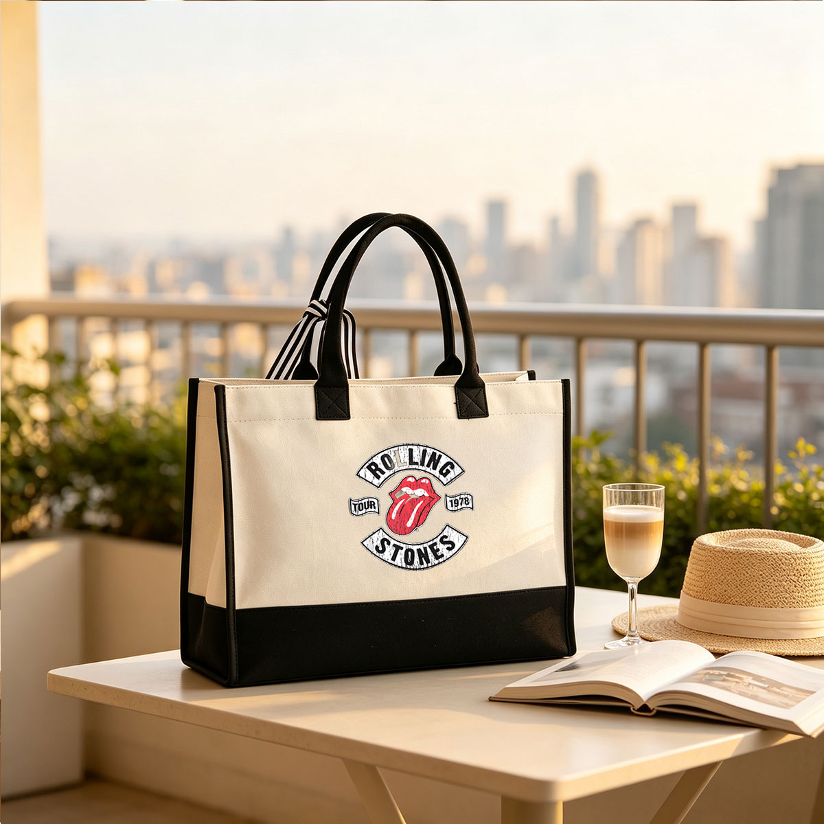 Rolling Stones 1978 Tour Logo - Canvas patchwork gift tote bag