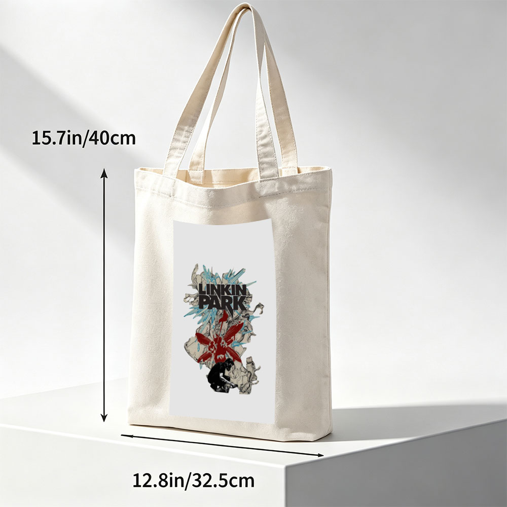 Linkin Park Band Artwork Featuring Abstract Design with Red and Blue Elements and a Figure in Contemplation - Canvas tote bags