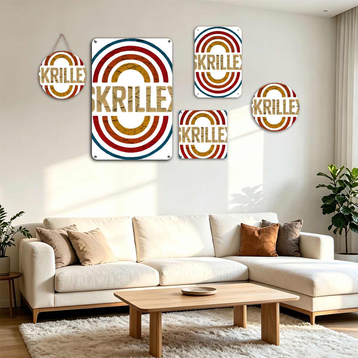 Skrillex Logo with Rainbow Rings and Cracked Texture Design - painting