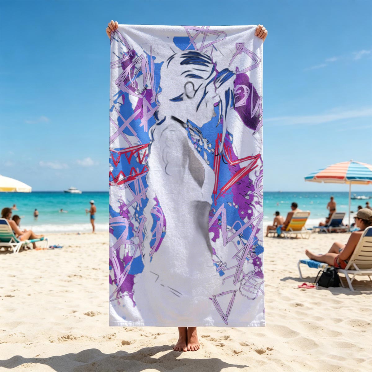 Silhouetted Figure with Abstract Graffiti Background - Beach towels