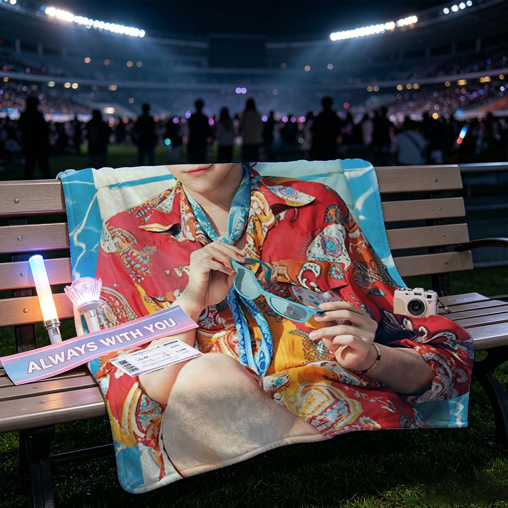 Kazuma Komatsu Relaxing by the Pool in Vibrant Summer Outfit - Blankets