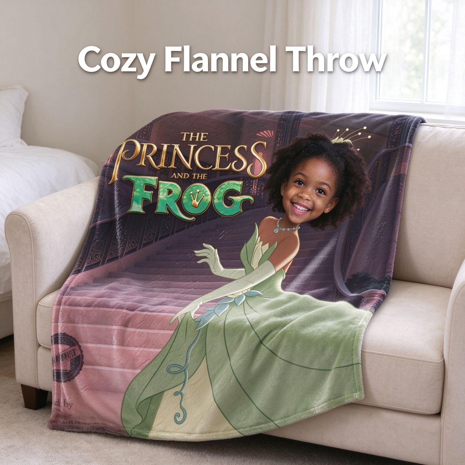 Custom Face Blanket Personalized Princess Photo Flannel Throw Skin-Friendly Warm Fleece Ideal Cozy Gift