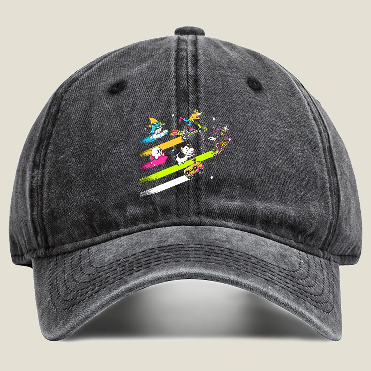 Sonic, Kirby, and Friends Racing Through Space - Washed Denim - Baseball Cap
