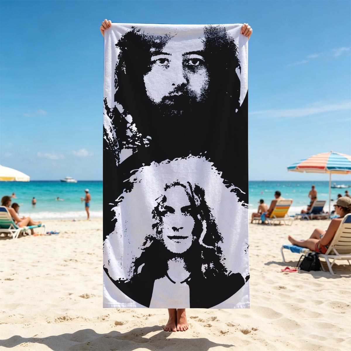 Queen Band Members Portrait Art - Beach towels