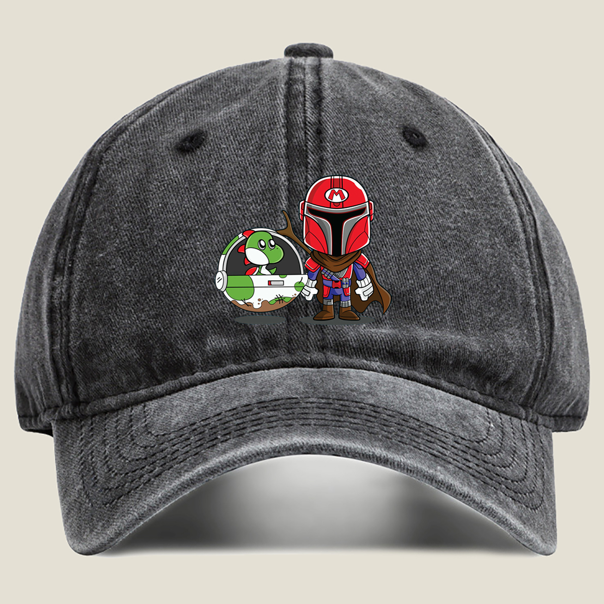 Mario x Mandalorian: Yoshi in a Pod - Washed Denim - Baseball Cap