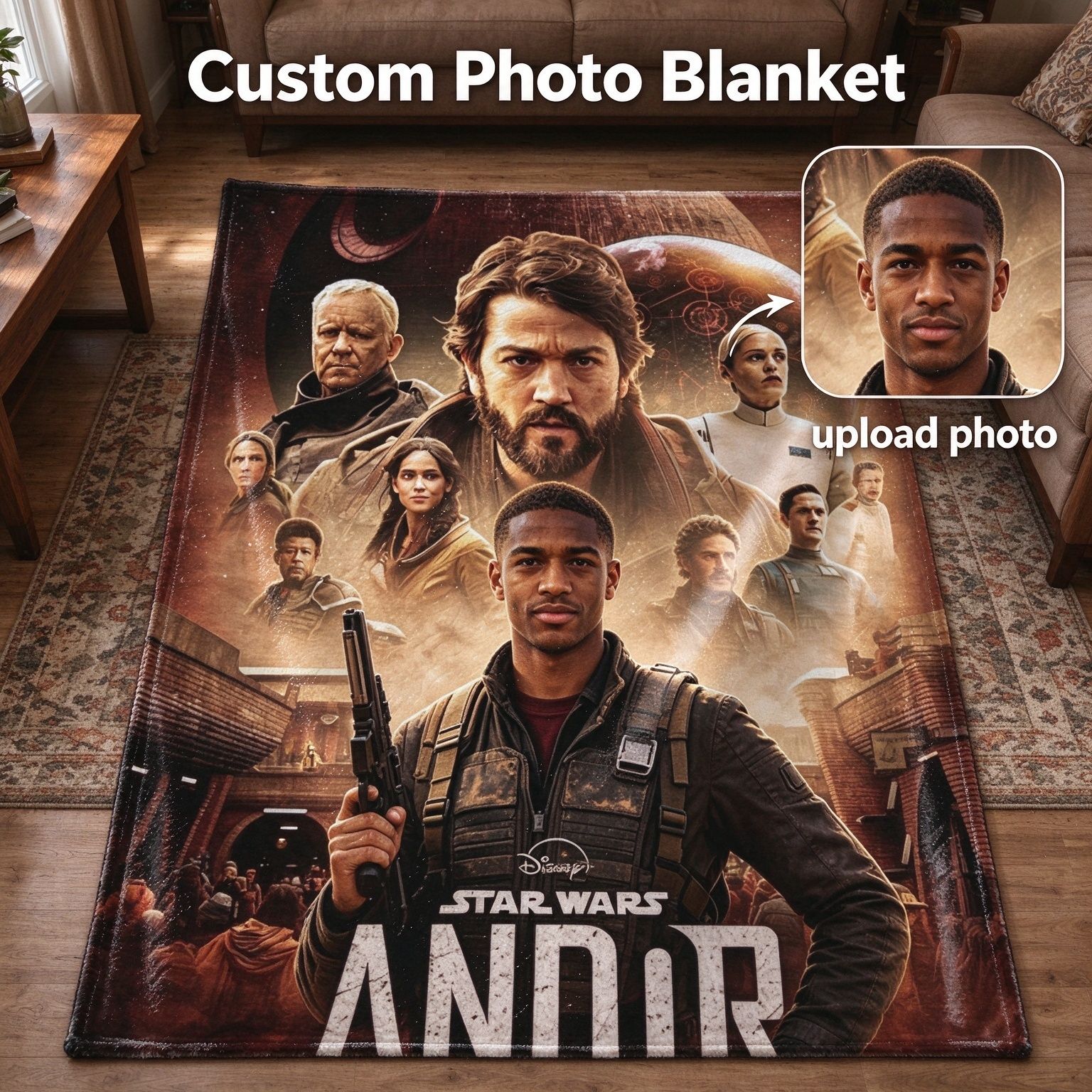 Custom Photo Flannel Fleece Throw Blanket Personalized Face Print Sci-Fi Graphic Bed Sofa Blanket Soft Cozy Travel