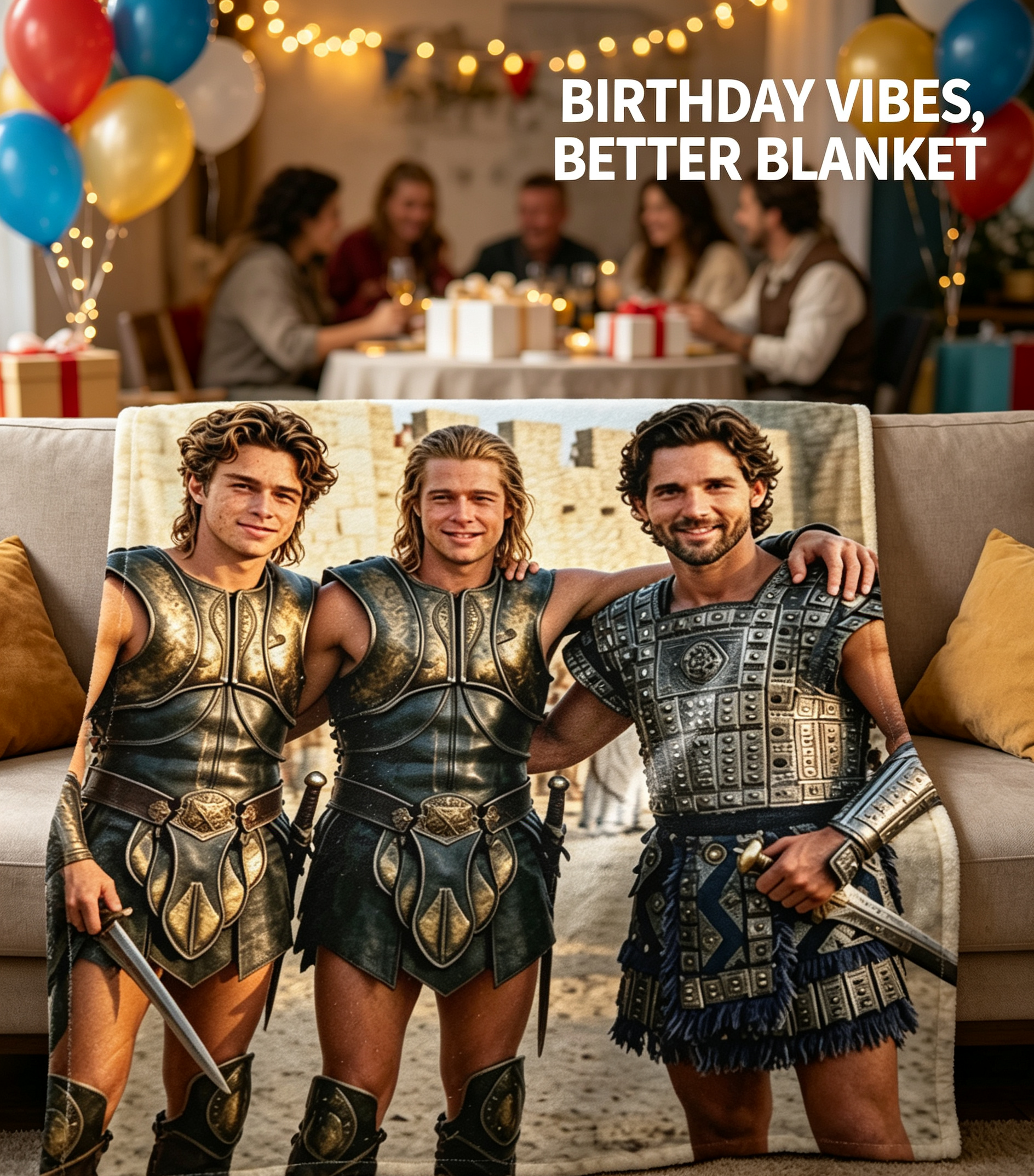 Custom Face Blanket Featuring Trojan Warriors from Historical Epic Film Flannel Blanket Perfect for Movie Fans and Ancient History Enthusiasts Ideal Gift or Giveaway for Birthdays and Holidays