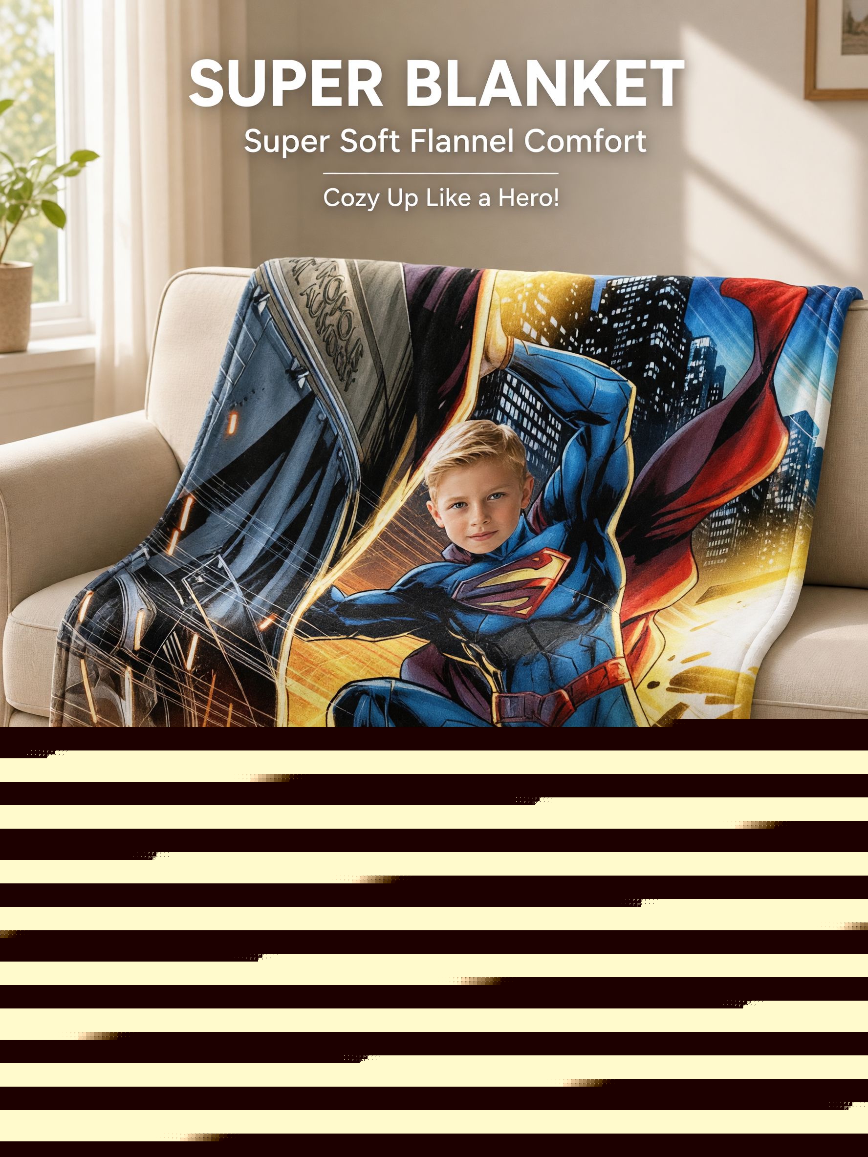 Custom Superhero Face Blanket Personalized Photo Flannel Throw Soft Anti-Pilling Fleece Bed Blanket for Kids
