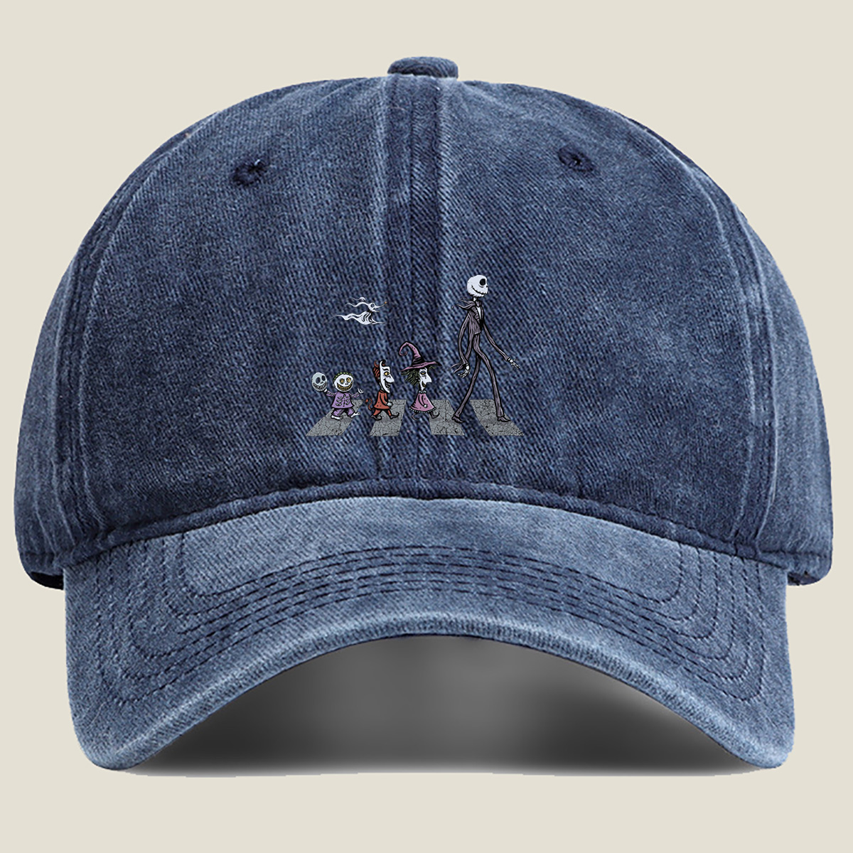 The Nightmares: Jack Skellington, Sally, Zero, and Friends Crossing the Street - Washed Denim - Baseball Cap