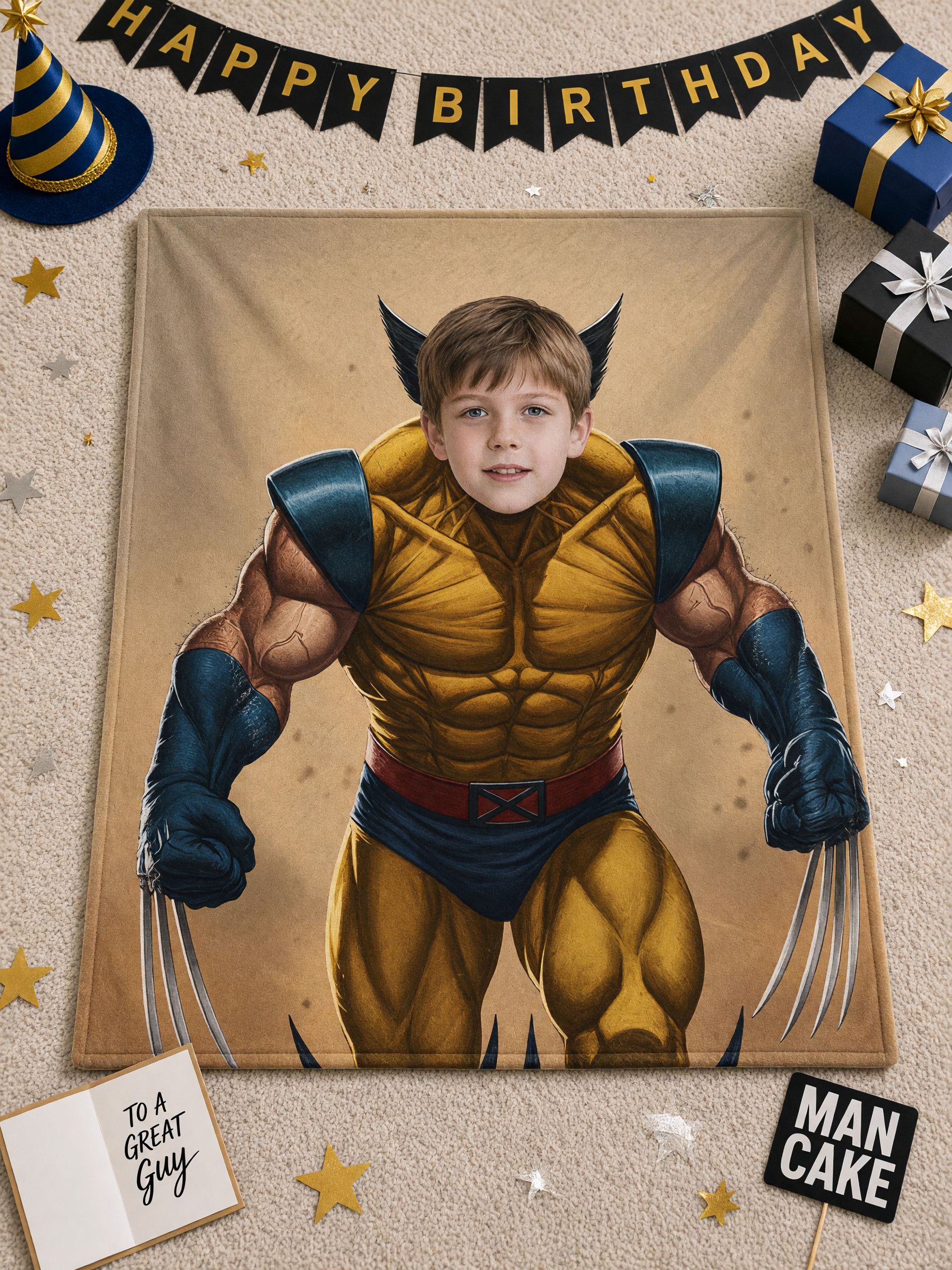 Custom Photo Superhero Flannel Fleece Blanket, Ultra Soft Personalized Face Throw Blanket for Kids and Family Gift