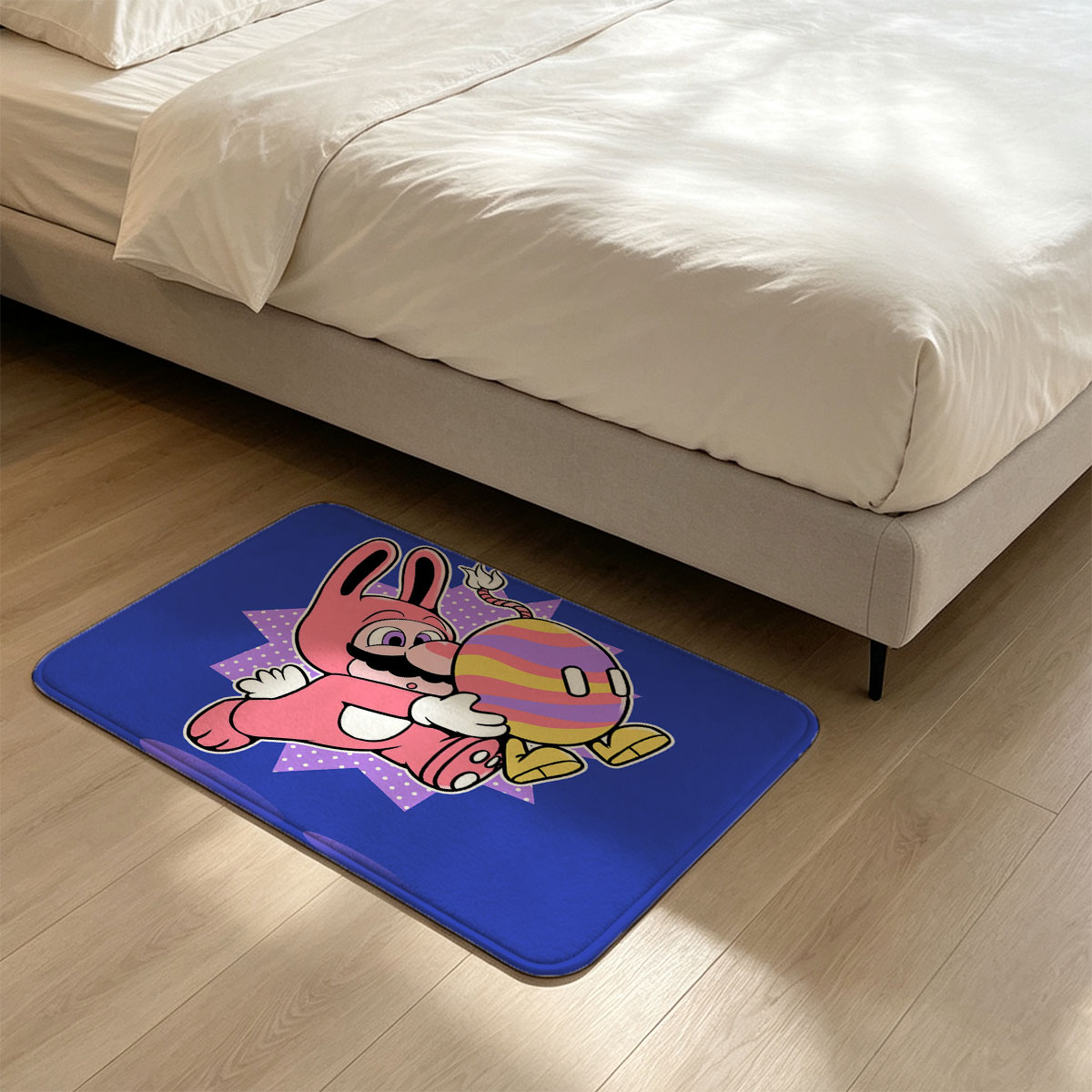Mario in Bunny Suit Hugs Rainbow Koopa Shell - Flannel floor mat