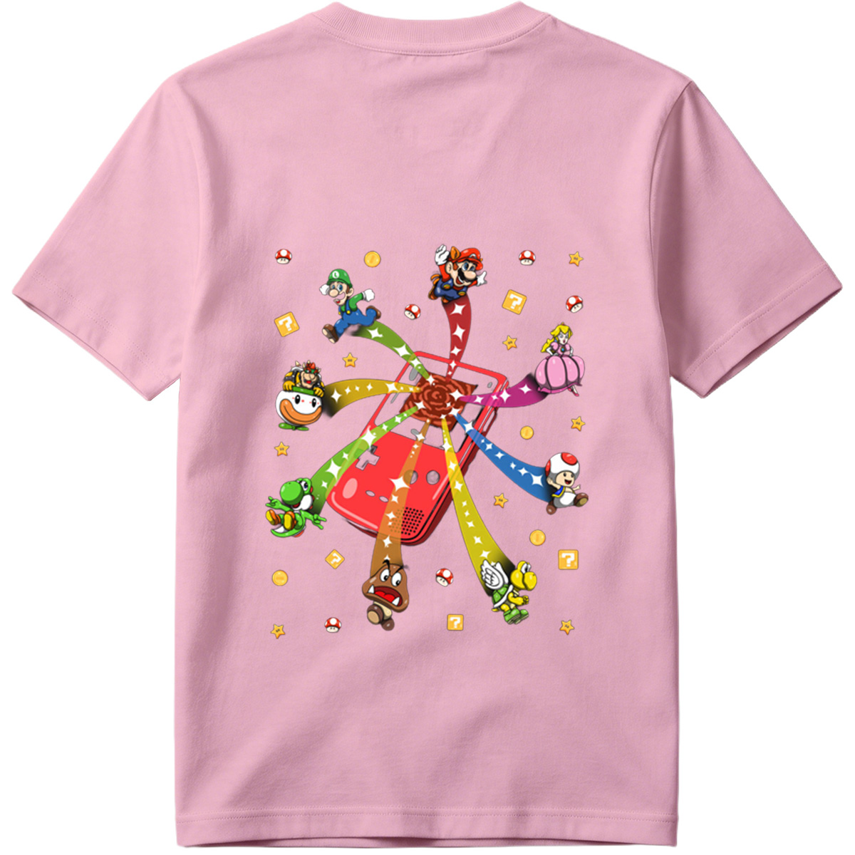 Super Mario Characters Bursting from a Game Console - Tee