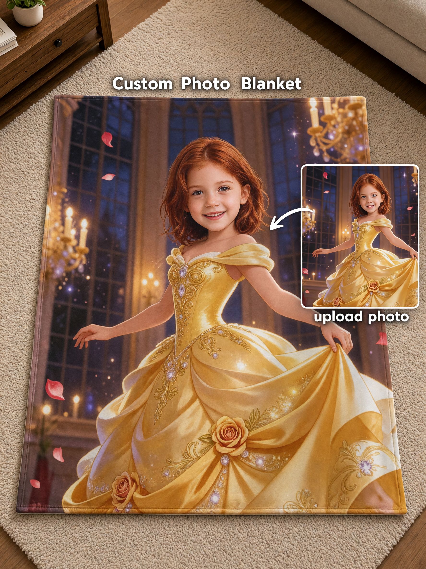 Custom Face Photo Princess Blanket, Personalized Flannel Throw, Ultra Soft Cozy Keepsake Gift for Girls
