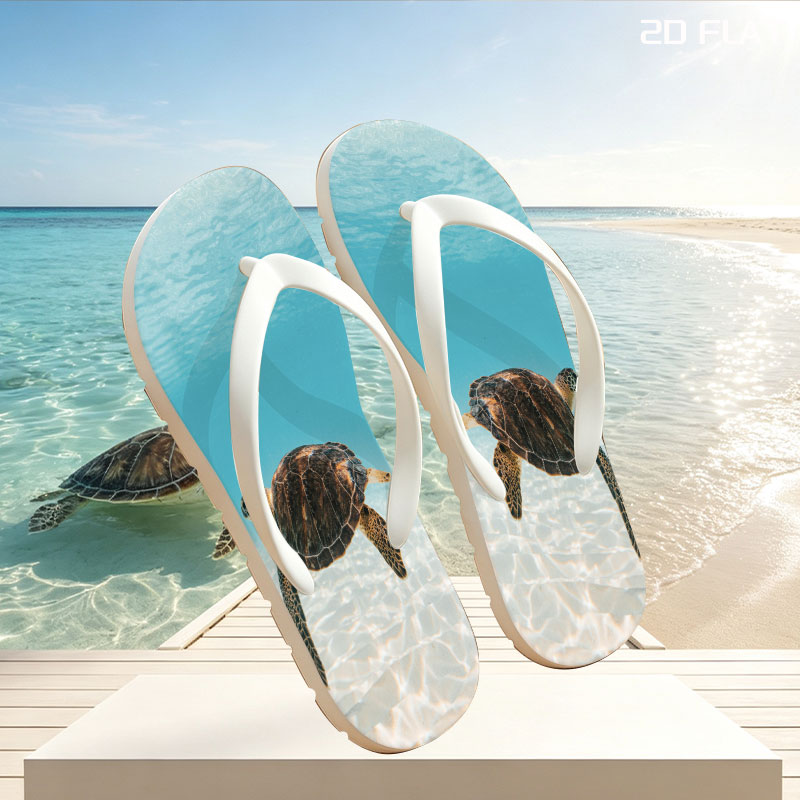 Sea Turtle Swimming in Clear Blue Water -  flip-flops