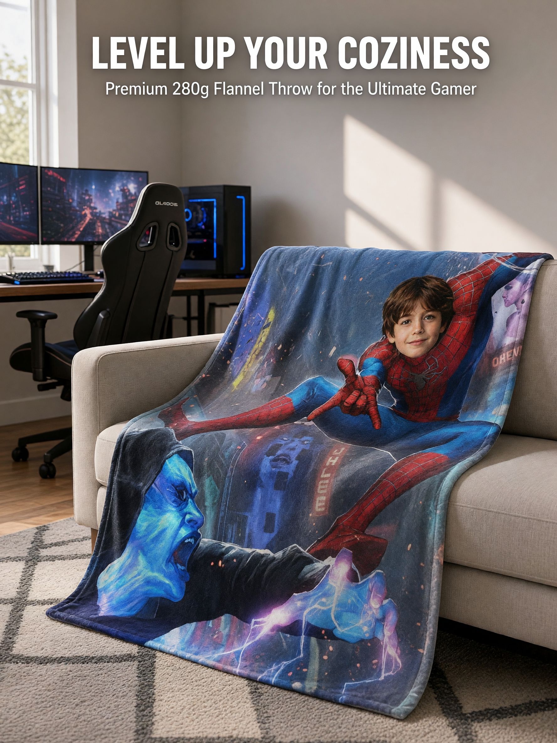 Personalized Face Photo Superhero Flannel Blanket Ultra Soft Plush Fleece Throw Cozy Gift for Kids and Bed Couch
