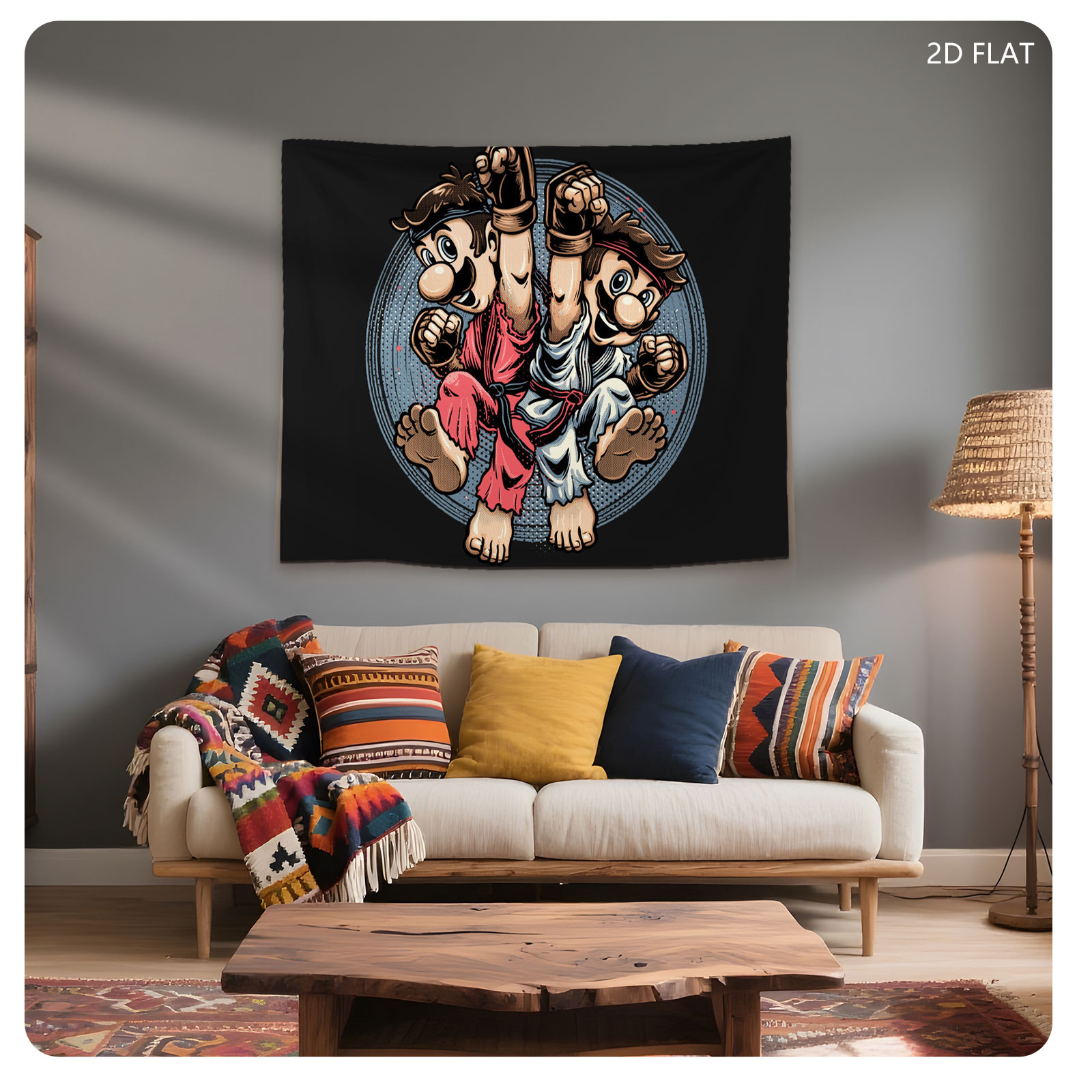 Mario and Luigi in Karate Gear, Fighting Pose - Tapestry