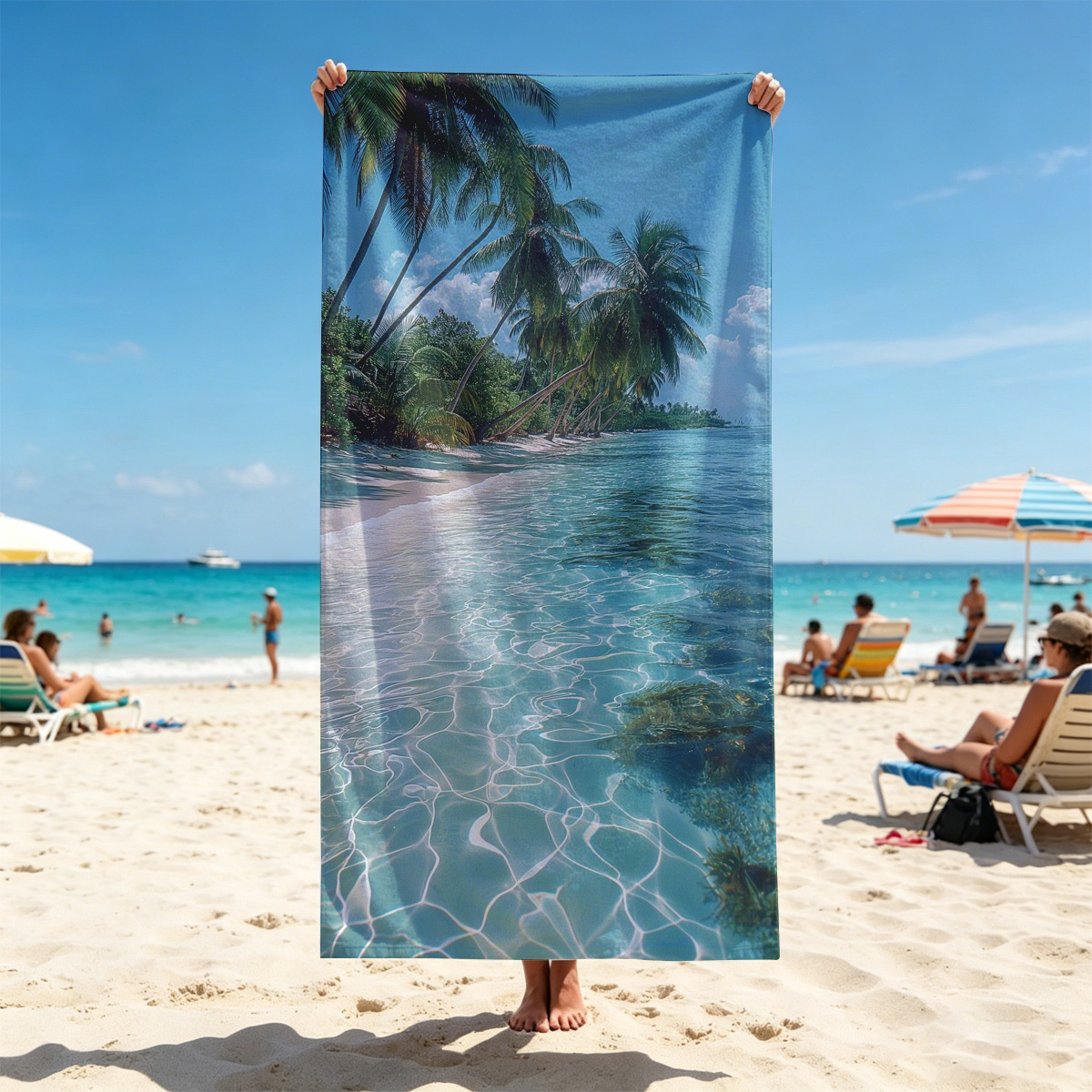 Tropical Beach with Crystal Clear Water and Palm Trees - Beach towels