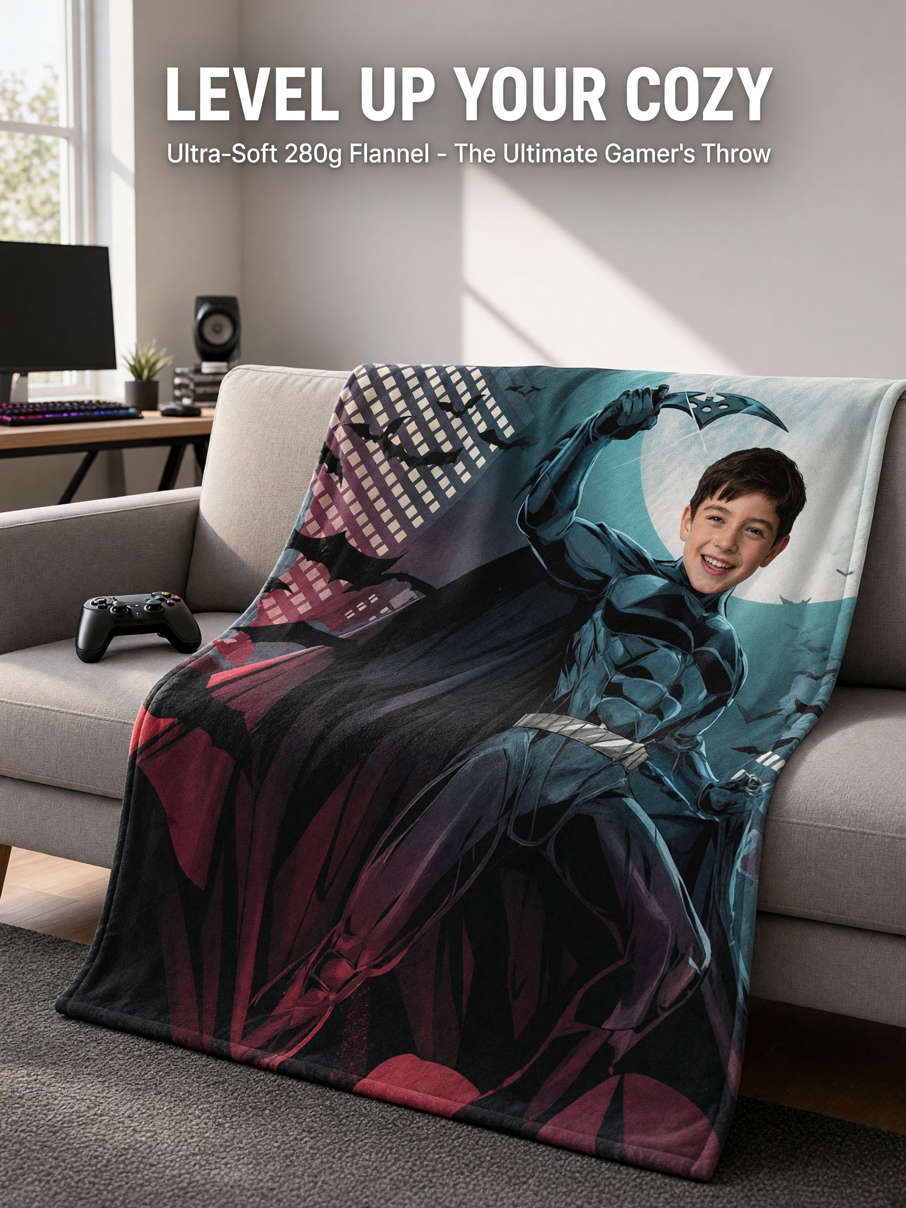 Custom Face Superhero Flannel Fleece Blanket, Personalized Photo Comic Hero Throw Blanket, Skin-Friendly Cozy Plush Bed
