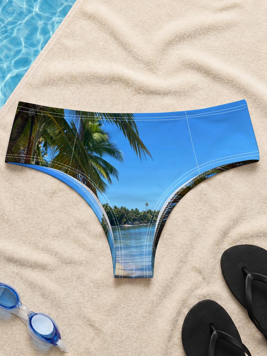 Tropical Beach with Palm Trees and Clear Blue Water -  Men's swim trunks