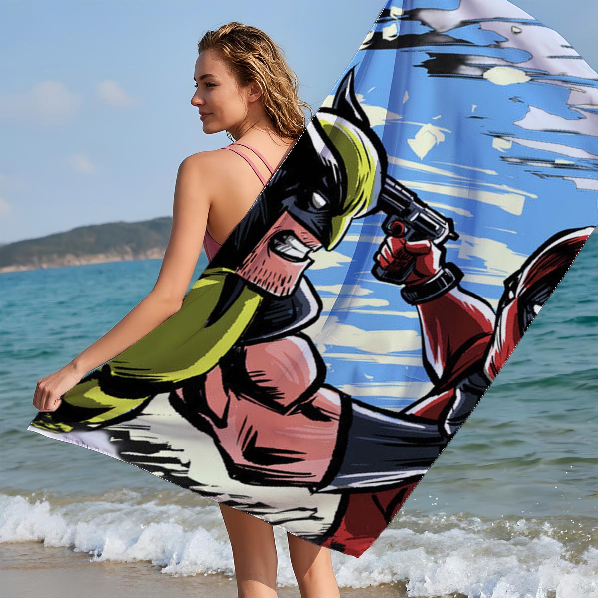 Wolverine vs Deadpool: Intense Face-Off in Comic Style - Beach towels
