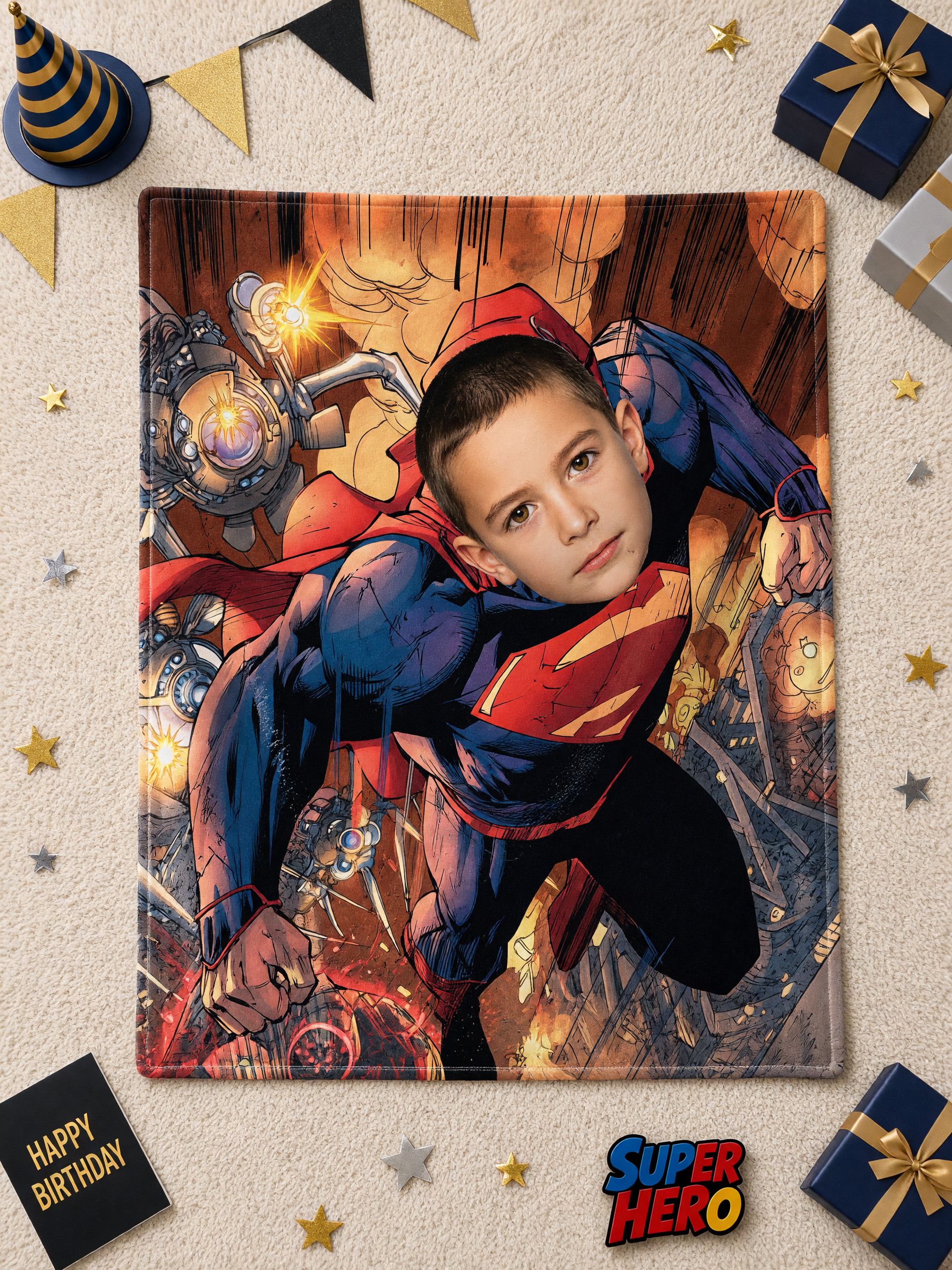 Custom Photo Face Superhero Flannel Blanket Personalized Comic Art Soft Fleece Throw For Bed Couch Decor Cozy