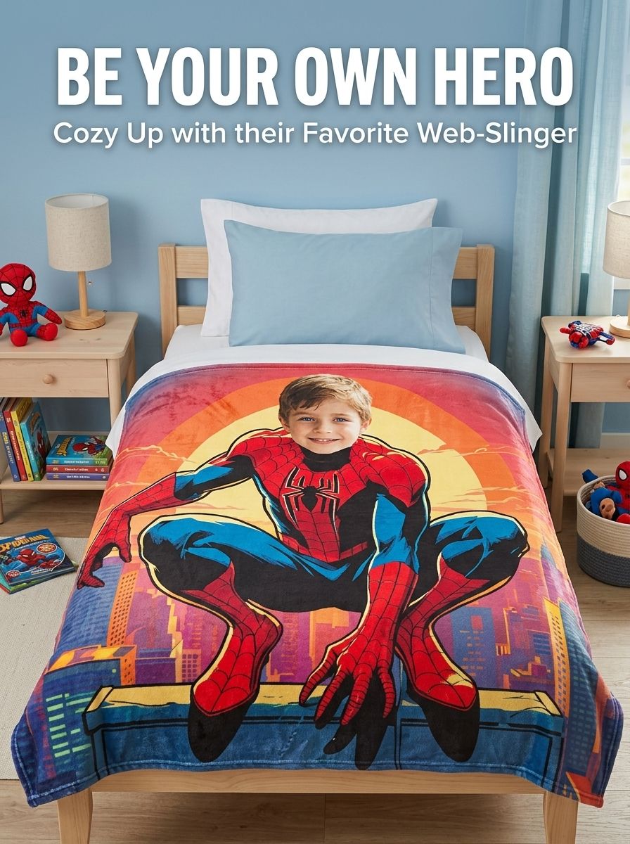 Custom Face Superhero Flannel Fleece Blanket Personalized Photo Throw for Kids Adults Cozy Home Couch Bed Gift