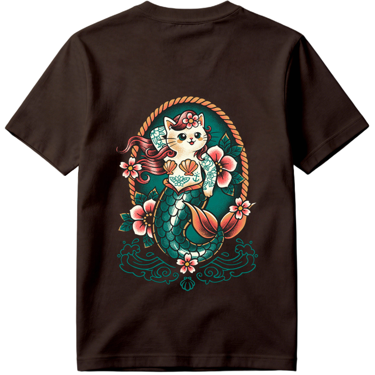 Mermaid Cat with Floral Design - Tee
