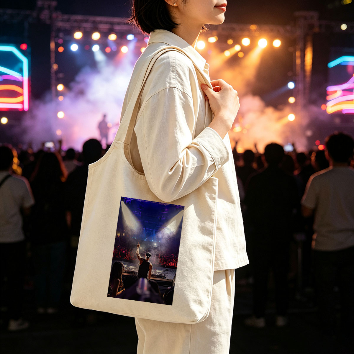 DJ Martin Garrix Performing at a High-Energy Concert with Crowd in the Background - Canvas shoulder bags/