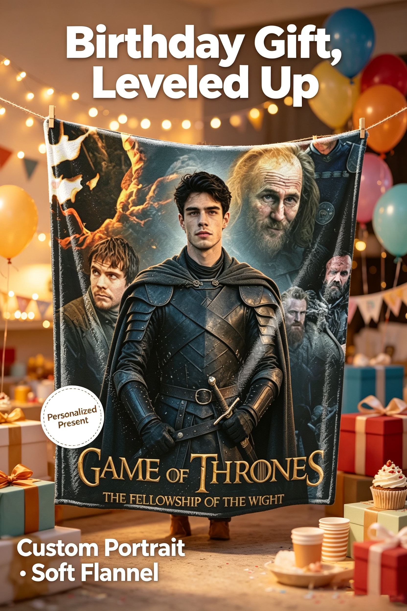 Custom Face Blanket Game of Thrones The Fellowship of the Wight Flannel Blanket for Couch, Bed, or Travel Perfect Gift for Fans and Collectors