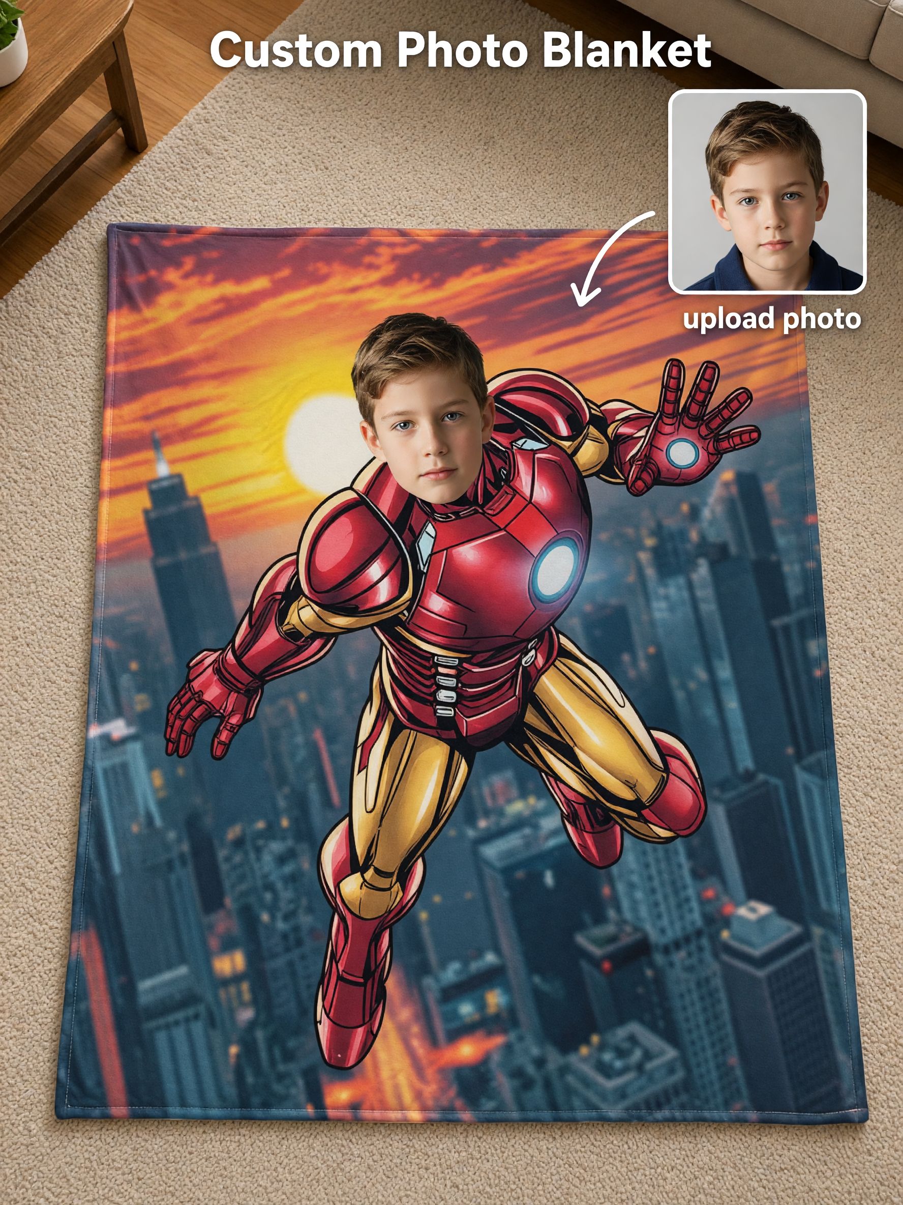 Custom Face Photo Superhero Flannel Blanket Ultra Soft Anti Pilling Personalized Keepsake Gift for Kids and Adults