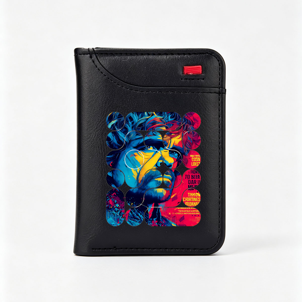Abstract Portrait of a Man with Vibrant Colors and Circular Patterns - Vertical Style Wallet