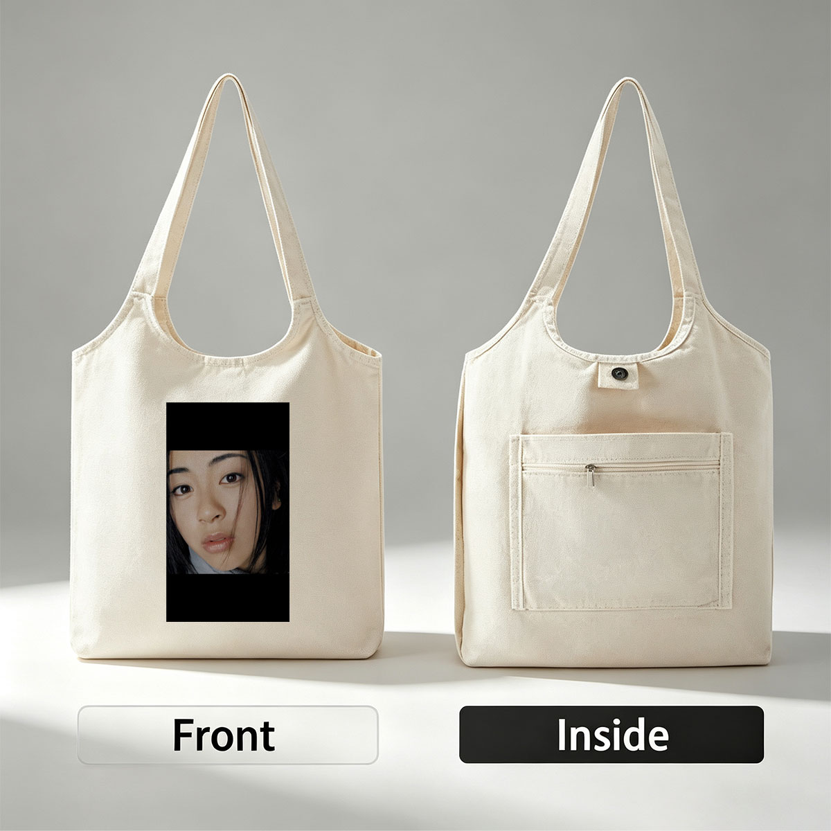 Yuki Kajiura in a Close-Up Portrait with Soft Lighting and Gentle Expression - Canvas shoulder bags/