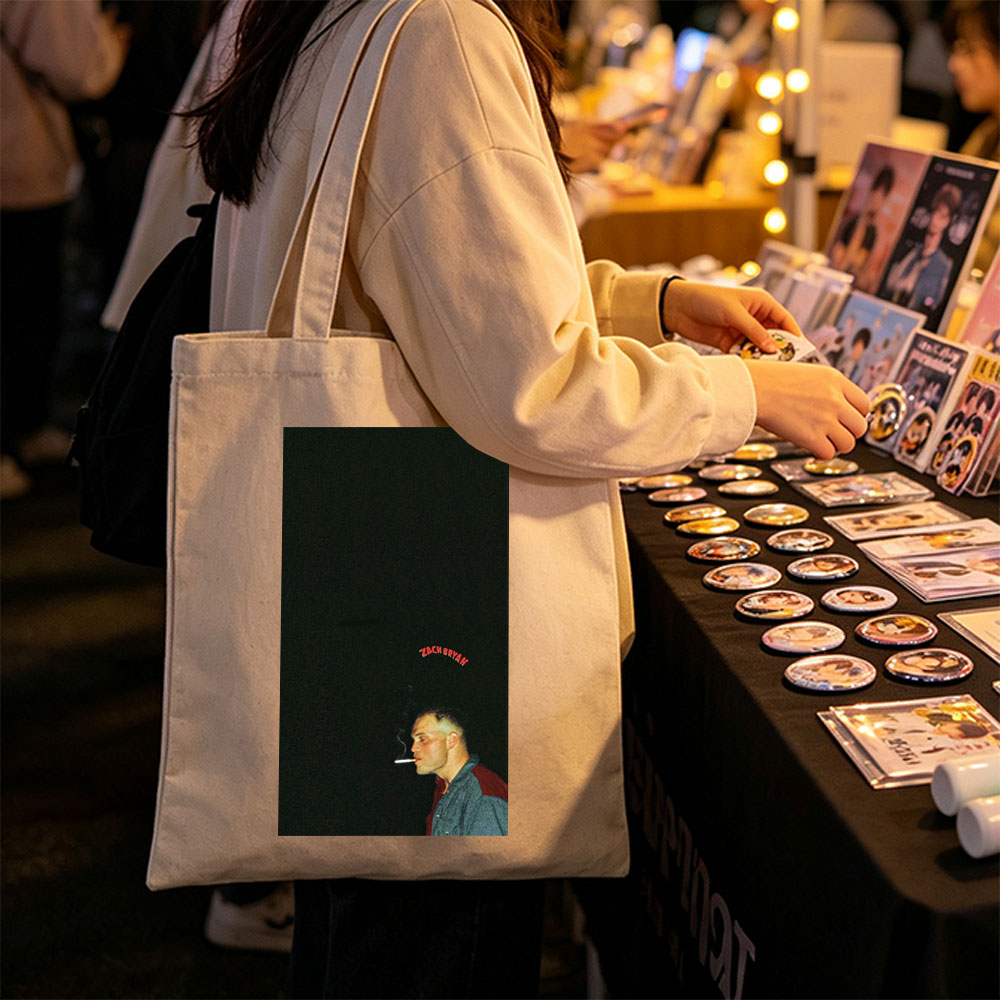 Zach Bryan Smoking Cigarette in Dark Night Scene - Canvas tote bags