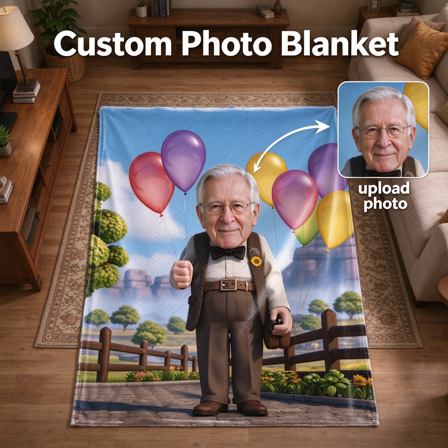 Custom Face Photo Blanket Personalized Cartoon Flannel Fleece Throw, Cozy Keepsake Gift for Bed Sofa and Travel