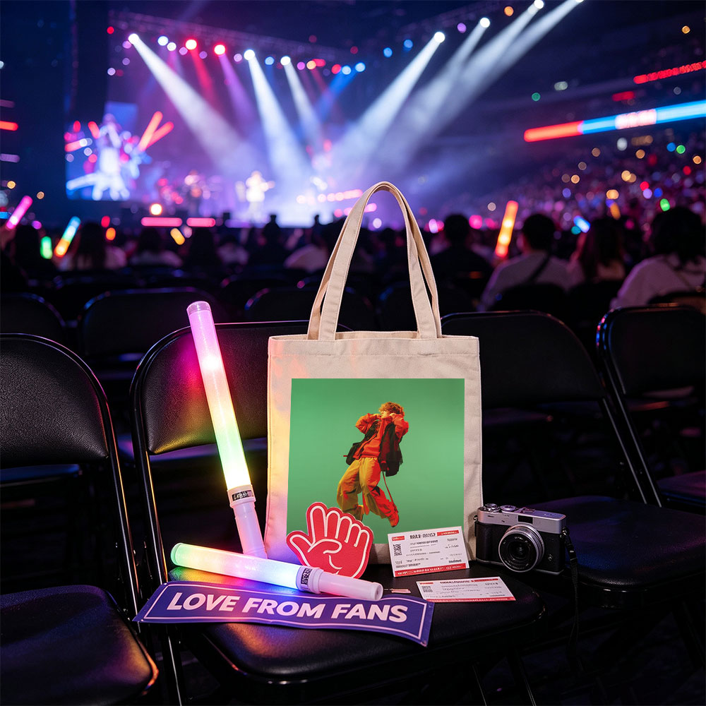 Troye Sivan in a vibrant red and yellow outfit mid-jump against a green background - Canvas tote bags