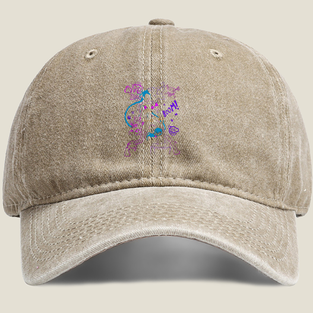 Doraemon and Friends in Neon Chaos: Boom! - Washed Denim - Baseball Cap