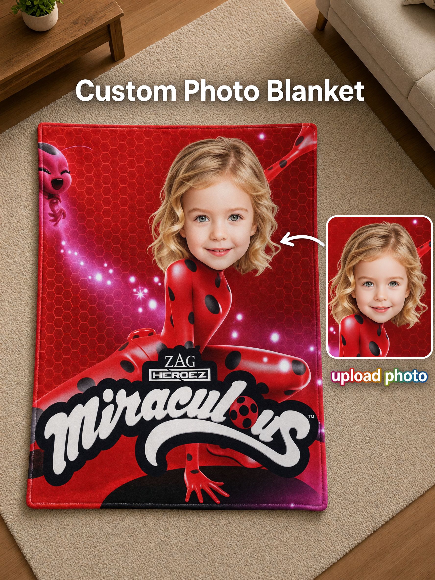 Personalized Face Photo Superhero Flannel Blanket, Ultra Soft Anti-Pilling Throw, Ideal Custom Gift for Kids