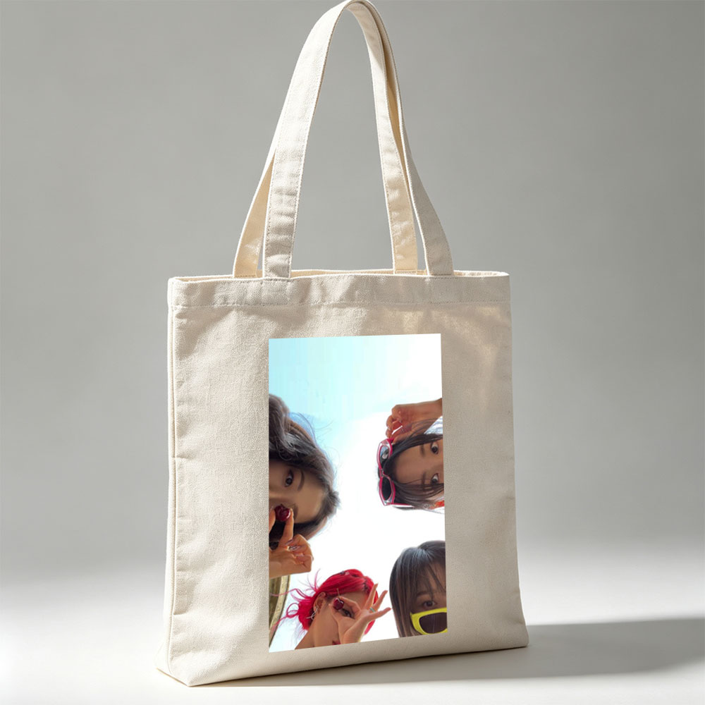 NewJeans Summer Vibes Four Members Holding Cherries Against Sky - Canvas tote bags