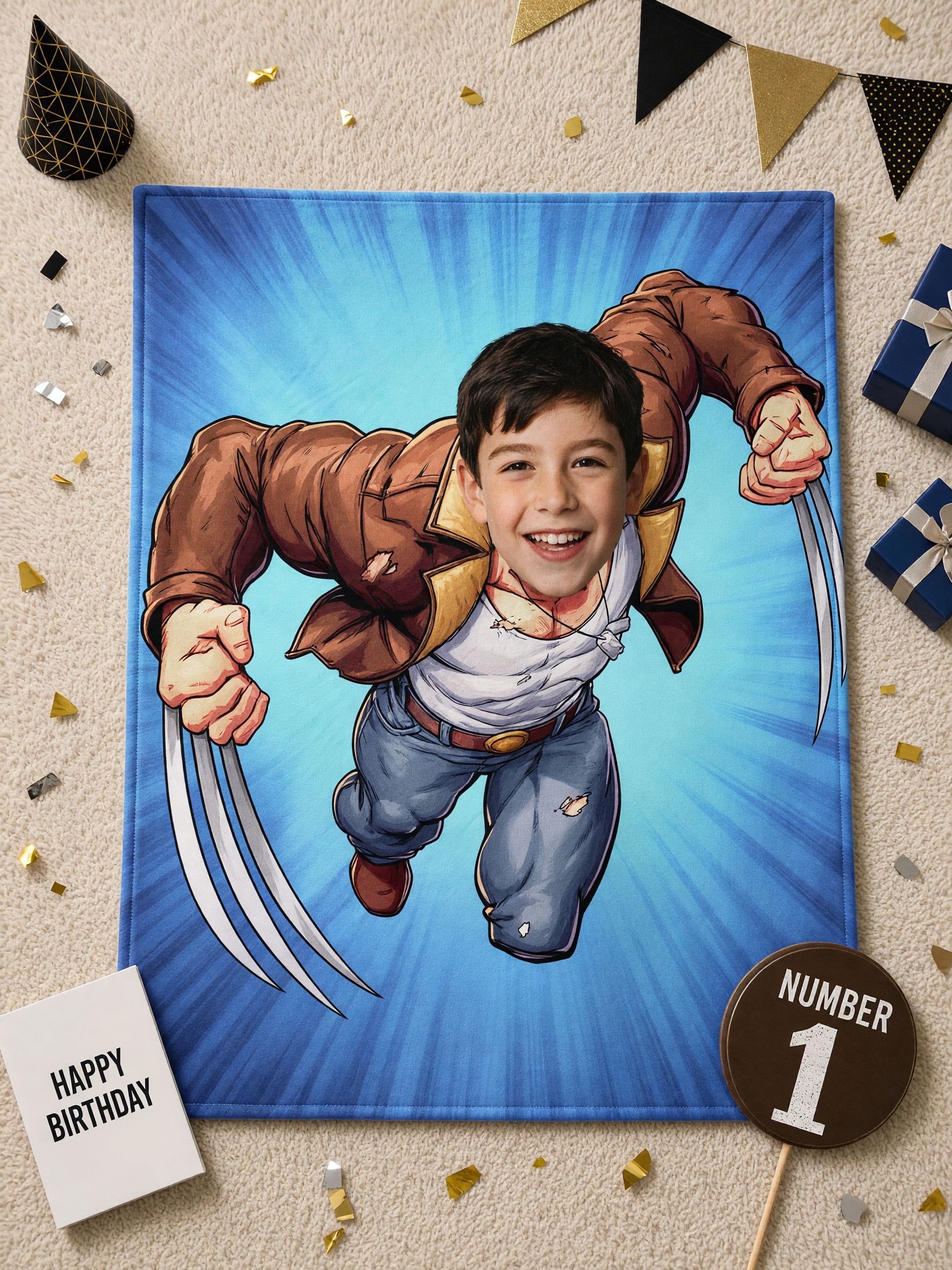 Personalized Face Superhero Comic Flannel Blanket Custom Photo Throw Ultra Soft Anti Pilling Fleece Cozy Gift for Kids