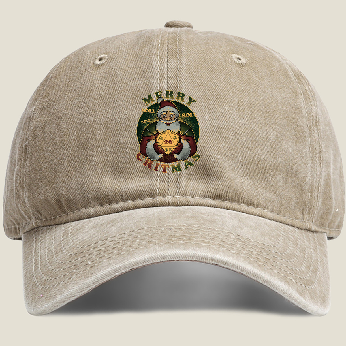 Merry Rollmas: Santa with D20 - Washed Denim - Baseball Cap