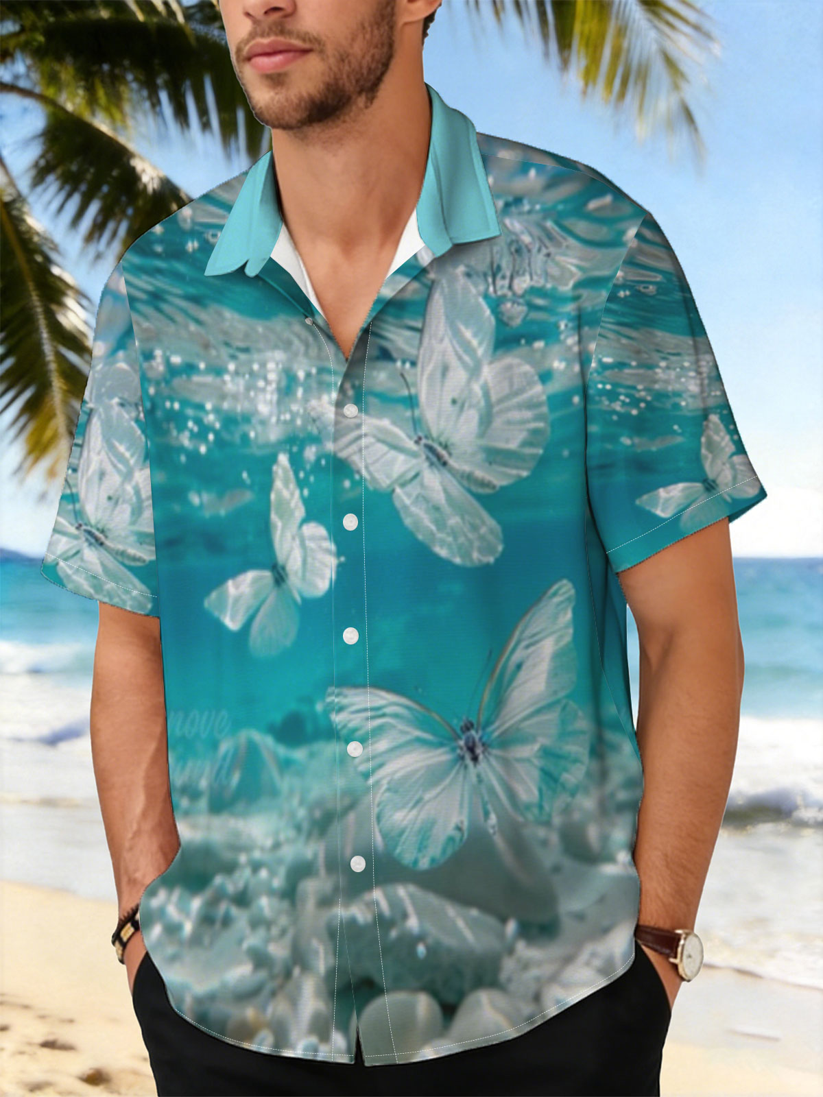 Butterflies floating underwater in clear blue water -  Shirt