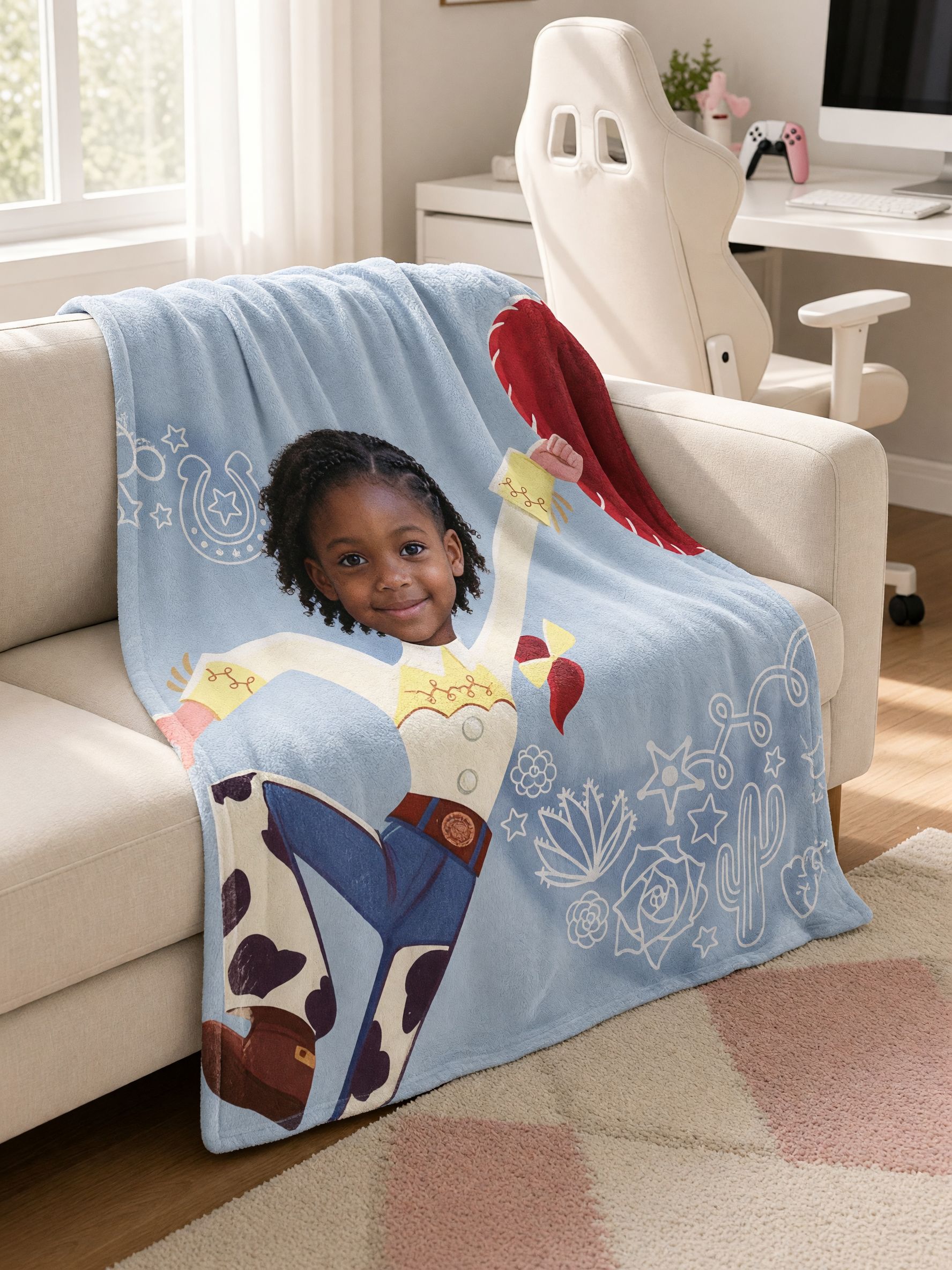 Custom Face Blanket Personalized Cowgirl Photo Flannel Fleece Throw, Ultra Soft Skin-Friendly Cozy Bed and Sofa Gift
