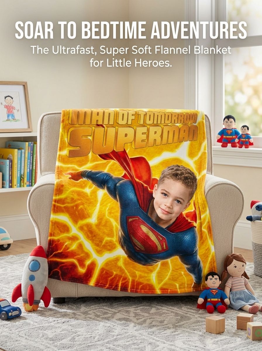 Custom Photo Superhero Blanket Personalized Headshot Flannel Throw Ideal Cozy Gift for Kids and Family