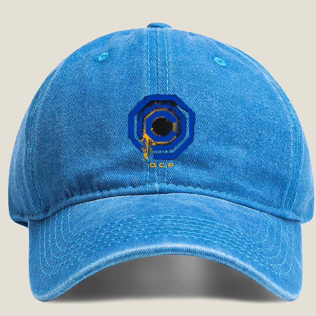 OCP Logo with Blue and Yellow Design - Washed Denim - Baseball Cap