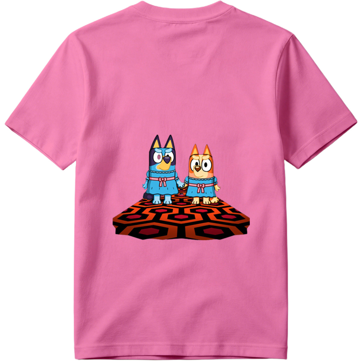 Bluey and Bingo in Matching Dresses on a Patterned Rug - Tee