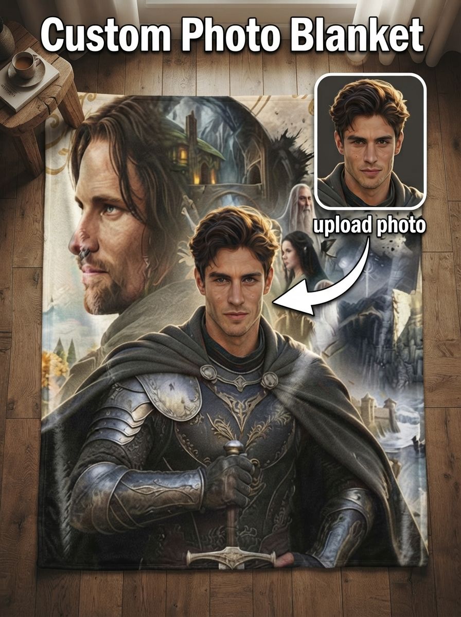 Custom Photo Fantasy Warrior Flannel Throw Blanket Personalized Portrait Ultra Soft Fleece Bed Couch Quilt Gift